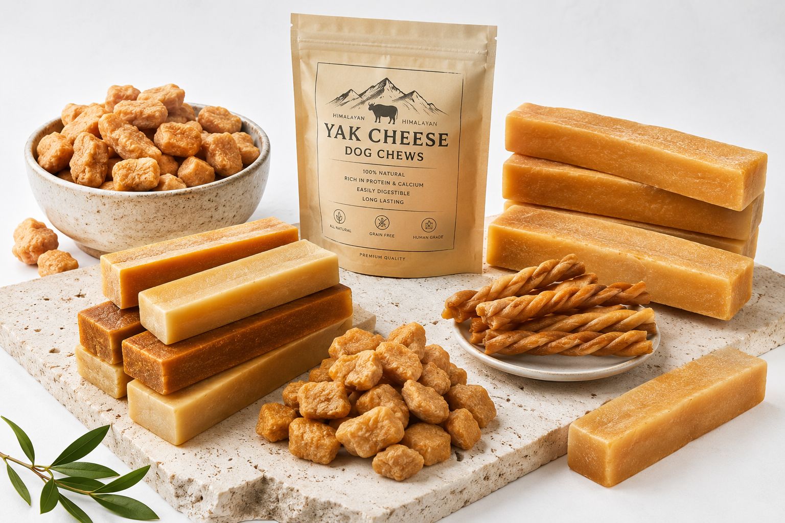 Himalayan Yak Cheese Dog Chews — branded packaging with natural chew bars, private label ready